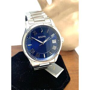 Bulova Men's Watch 96B386 Quartz Blue Dial Date Silver Tone Stainless Steel 41mm